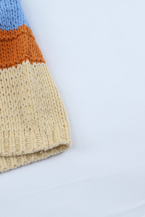 V-Neck Knitted Lantern Sleeve Pullover Sweater